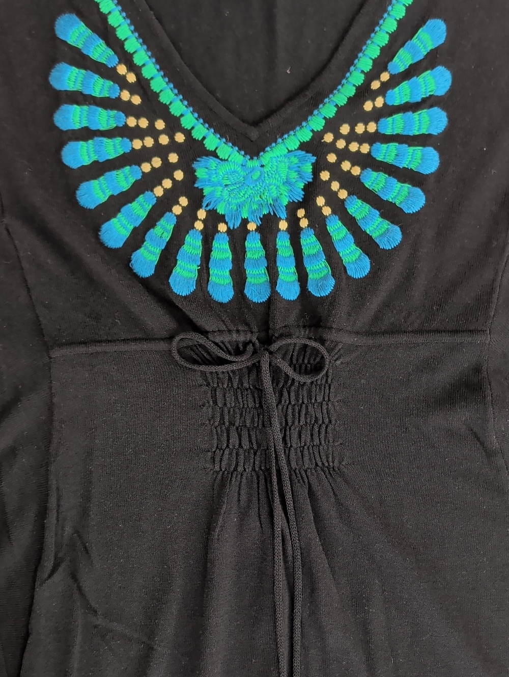 Arden B. Embroidered Whimsigoth Peacock Tunic Cover Up Top XS Black Blue Green - Picture 10 of 13
